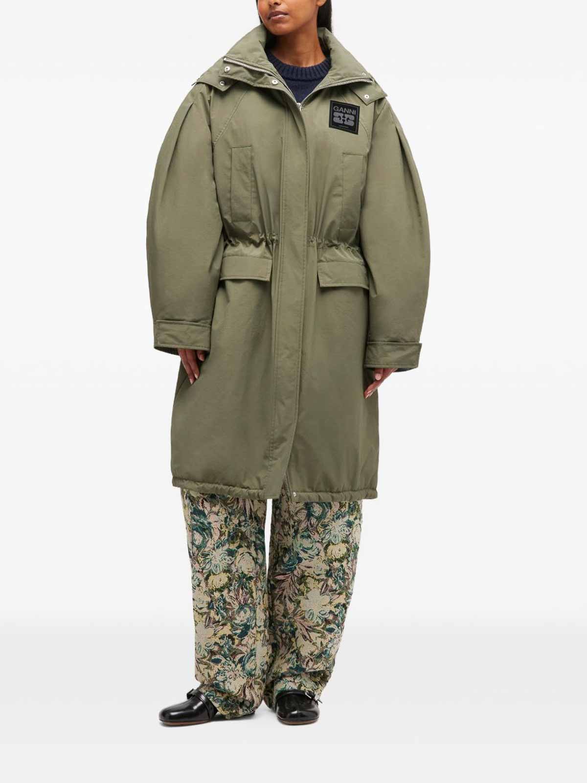 Ganni Womens Kalamata Oversized Logo-patch Nylon Parka Coat In Green
