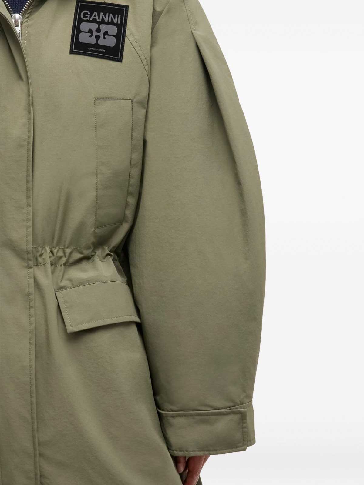 Ganni Womens Kalamata Oversized Logo-patch Nylon Parka Coat In Green