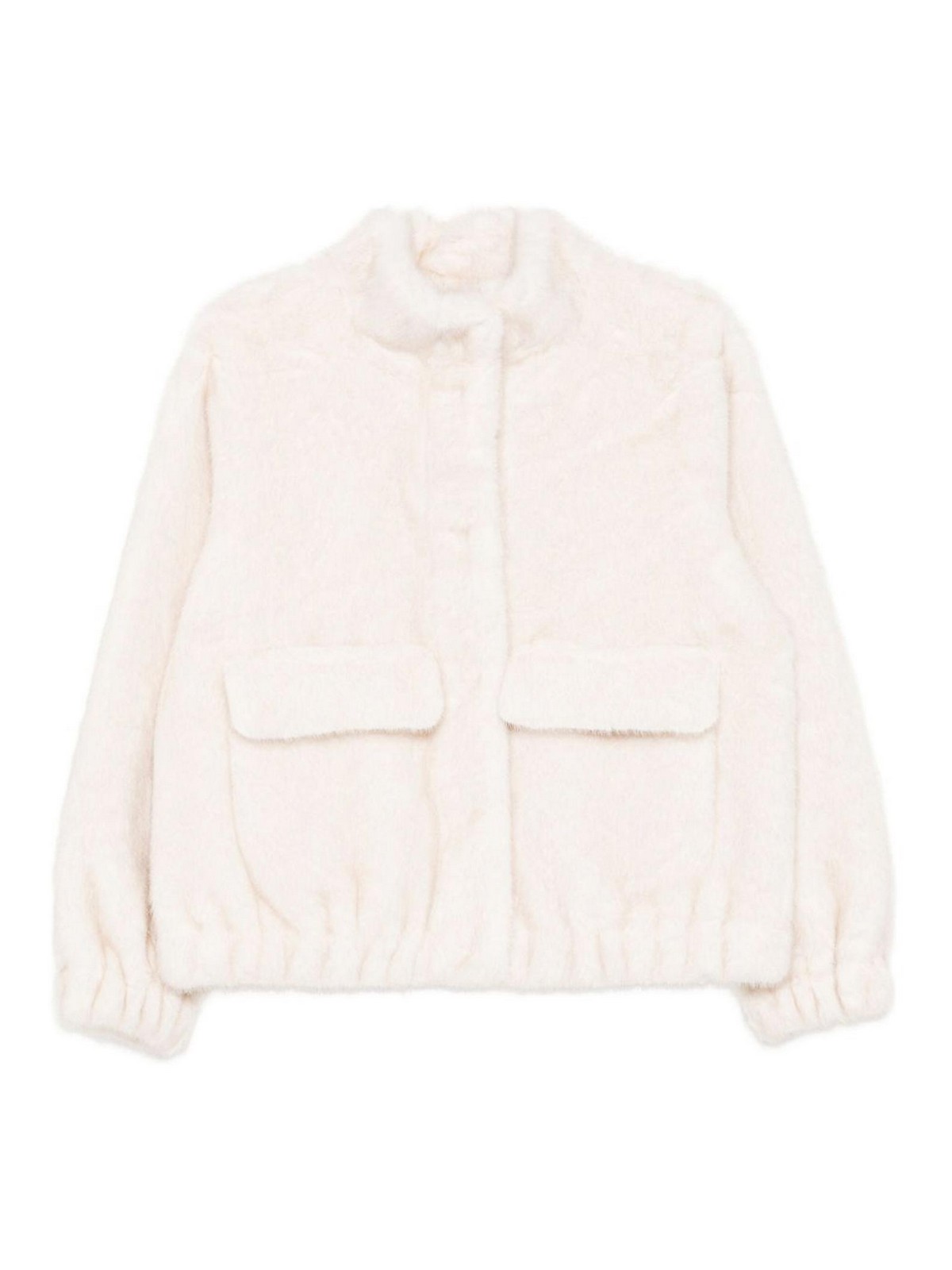Michael Kors Plush Cropped White Jacket With Stand Collar In White