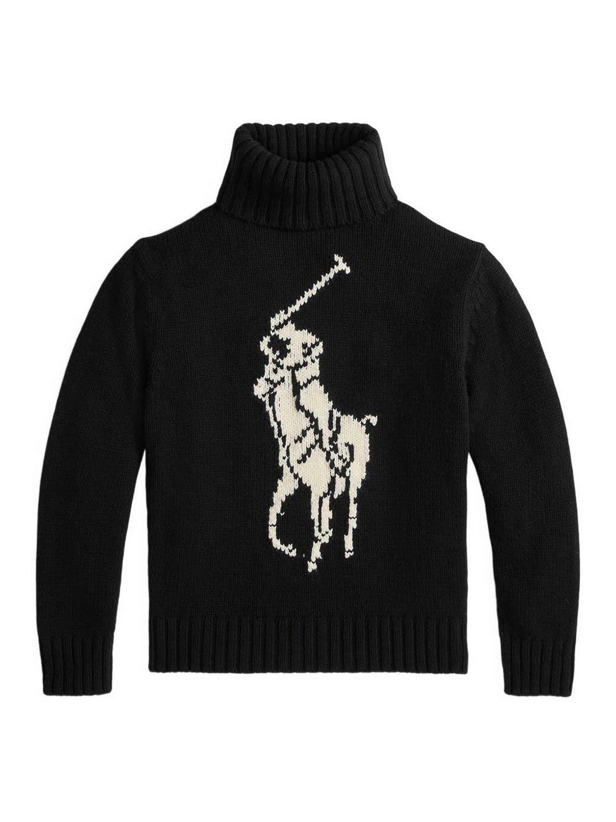 Polo Ralph Lauren Contrasting Graphic Wool Turtleneck Sweater In Black