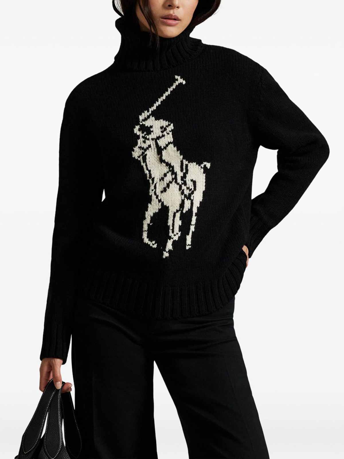 Polo Ralph Lauren Contrasting Graphic Wool Turtleneck Sweater In Black