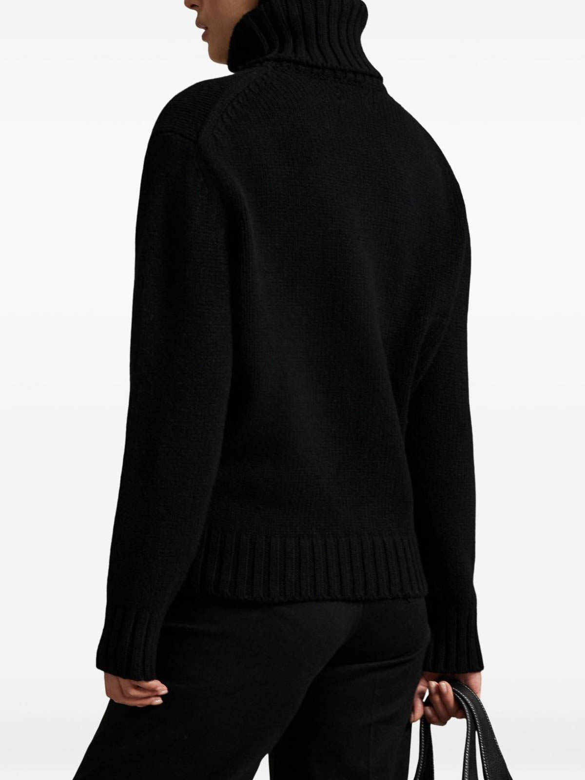Polo Ralph Lauren Contrasting Graphic Wool Turtleneck Sweater In Black