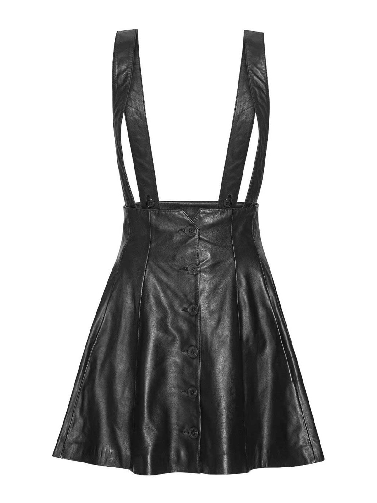 Rotate Birger Christensen Flared Black Leather Mini Skirt In Black