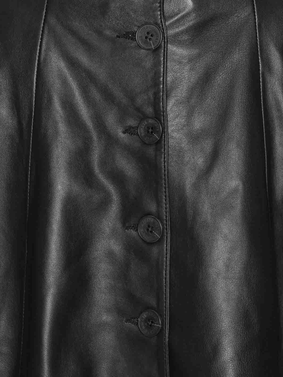 Rotate Birger Christensen Flared Black Leather Mini Skirt In Black