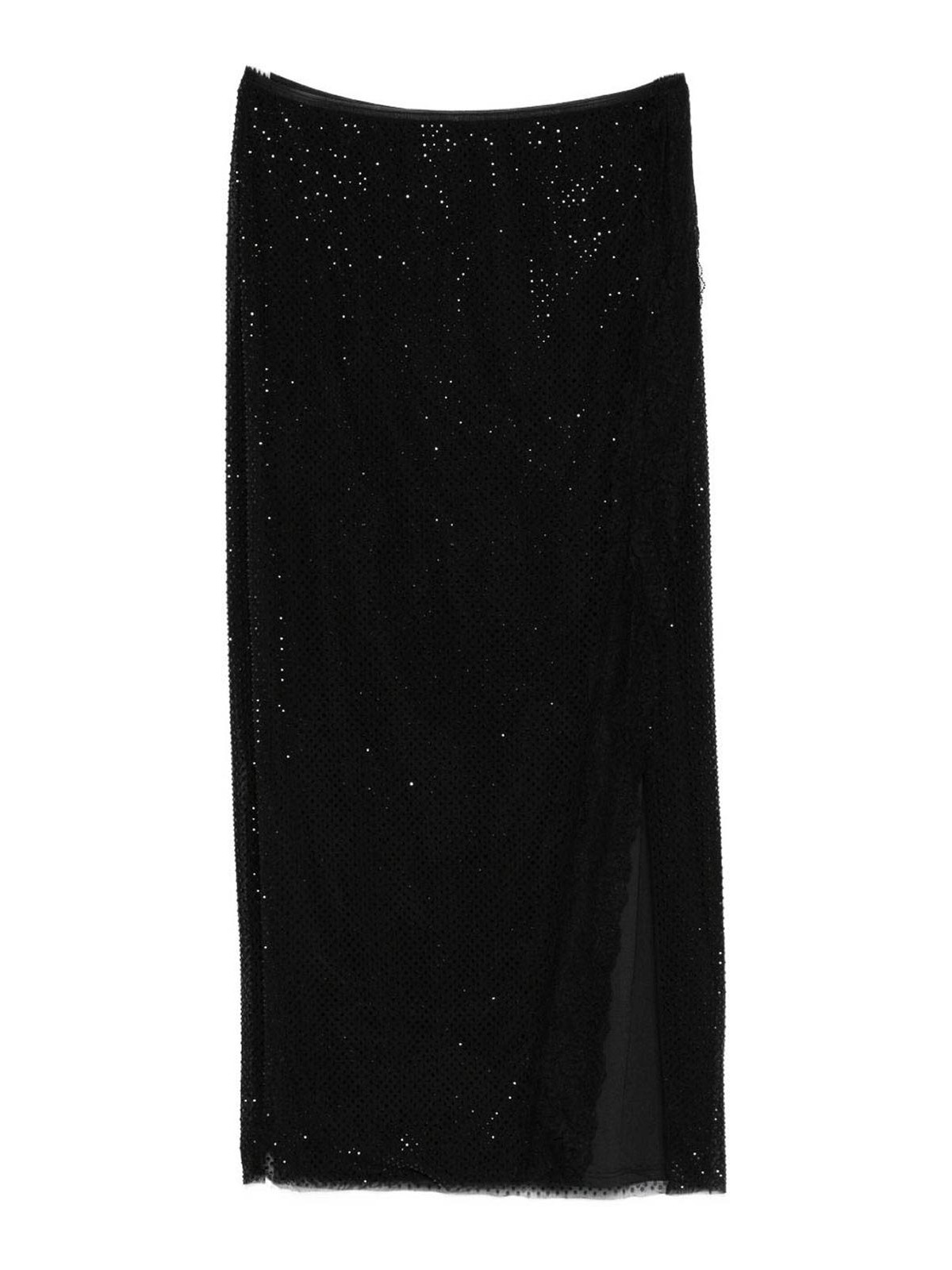 Self-portrait Fitted Midi Skirt With Subtle Shimmer In Black
