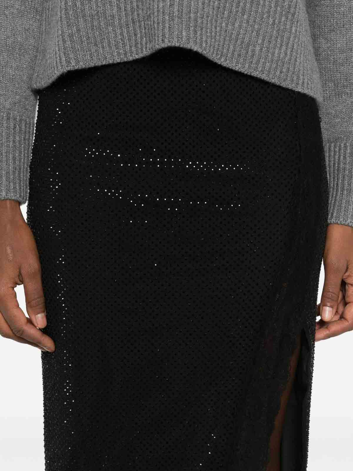 Self-portrait Fitted Midi Skirt With Subtle Shimmer In Black