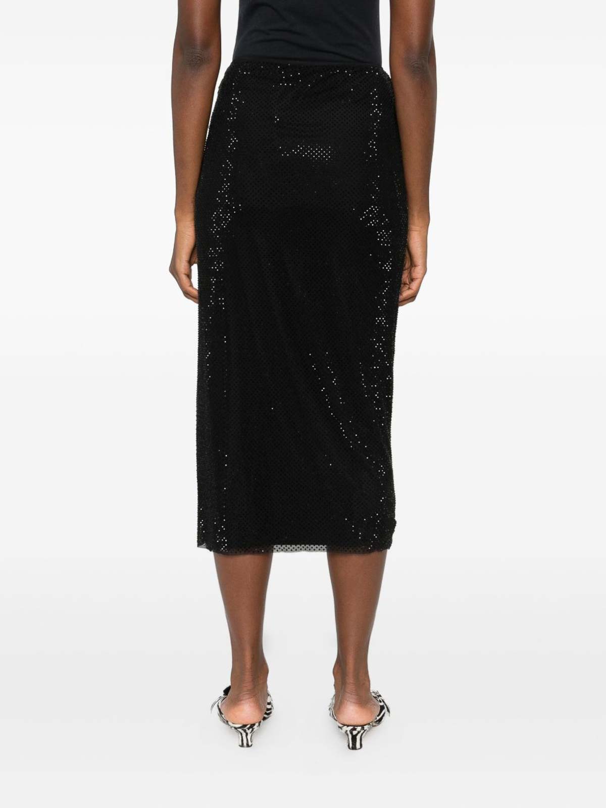 Self-portrait Fitted Midi Skirt With Subtle Shimmer In Black