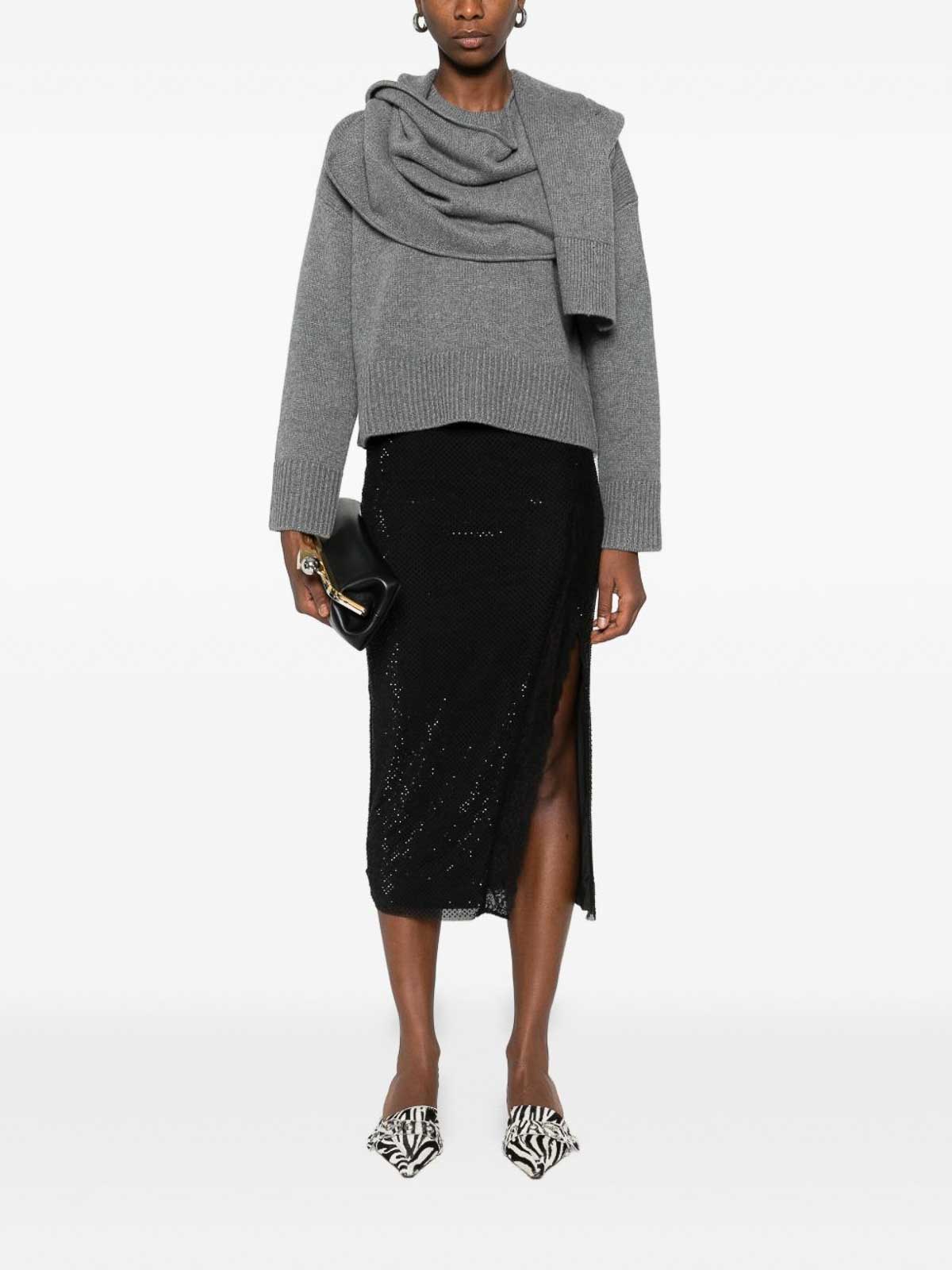 Self-portrait Fitted Midi Skirt With Subtle Shimmer In Black