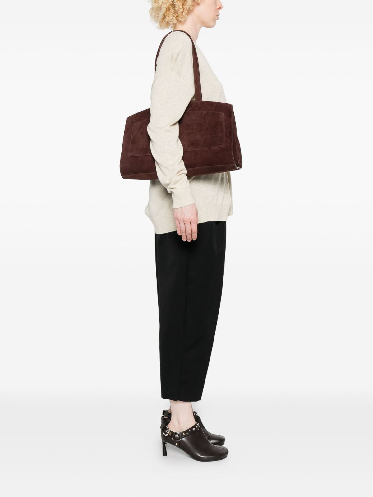 Benedetta Bruzziches Bordeaux Suede Shoulder Bag With Metallic Clasp In Brown