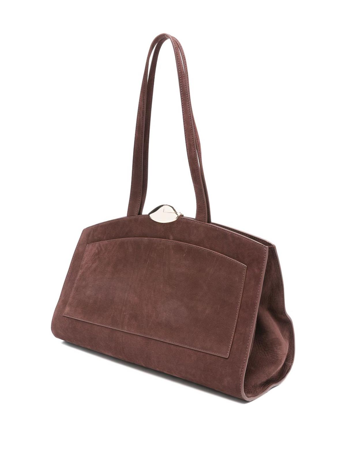 Benedetta Bruzziches Bordeaux Suede Shoulder Bag With Metallic Clasp In Brown