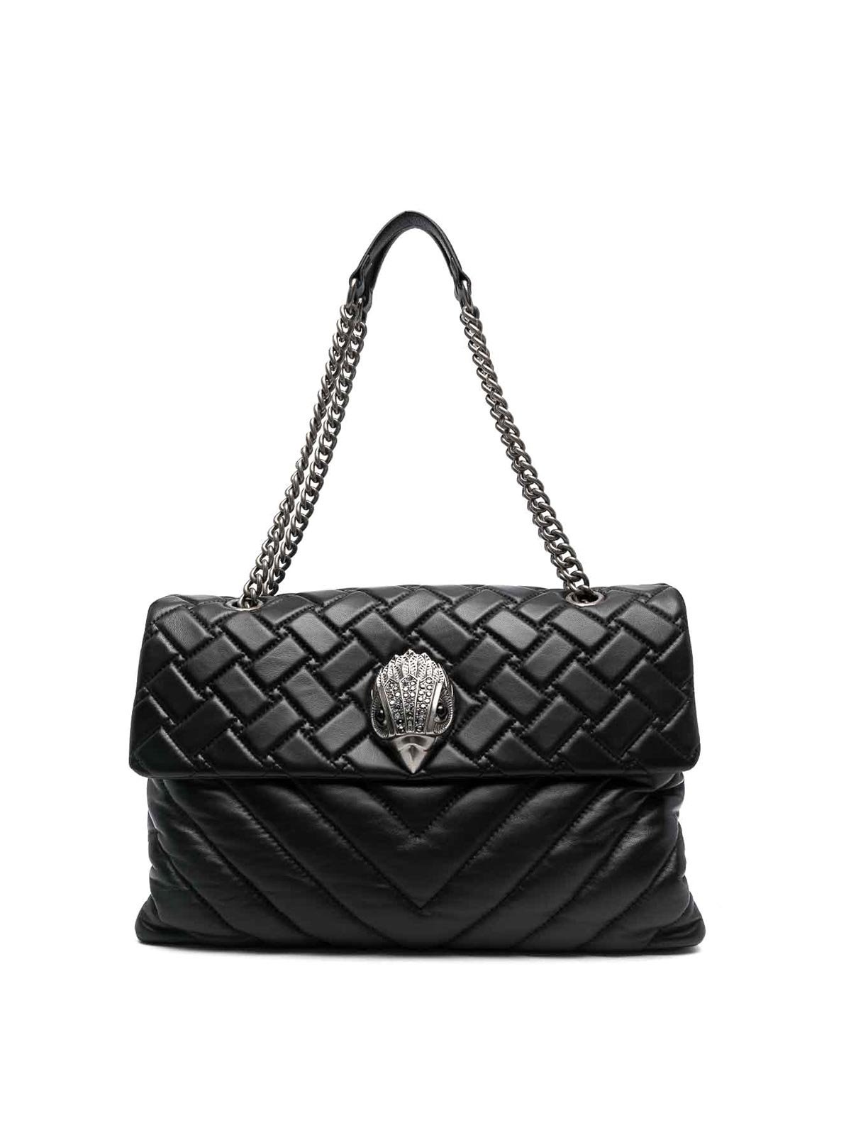 Kurt Geiger Chevron Quilted Leather Shoulder Bag With Silver-tone Accents In Black