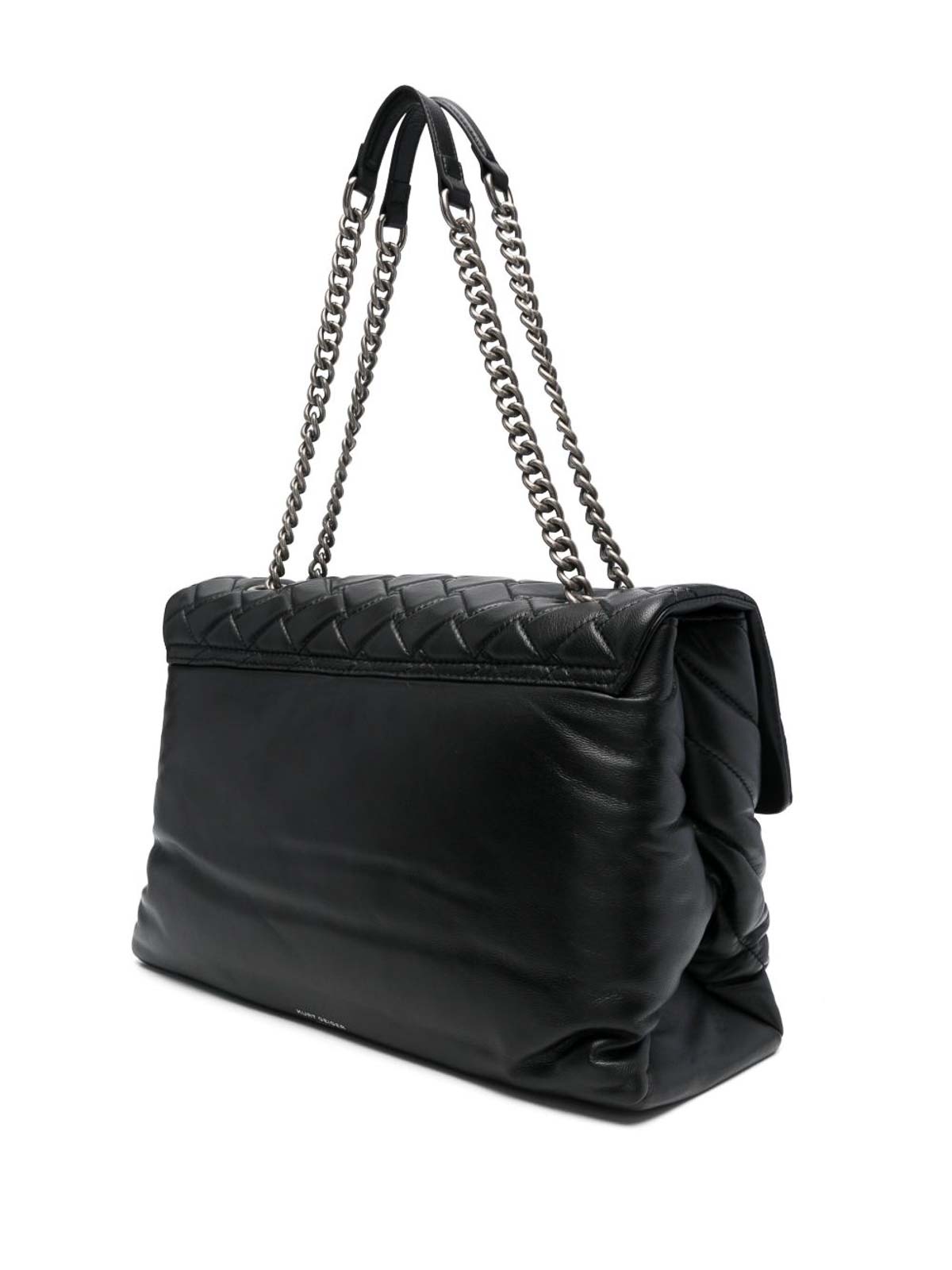 Kurt Geiger Chevron Quilted Leather Shoulder Bag With Silver-tone Accents In Black