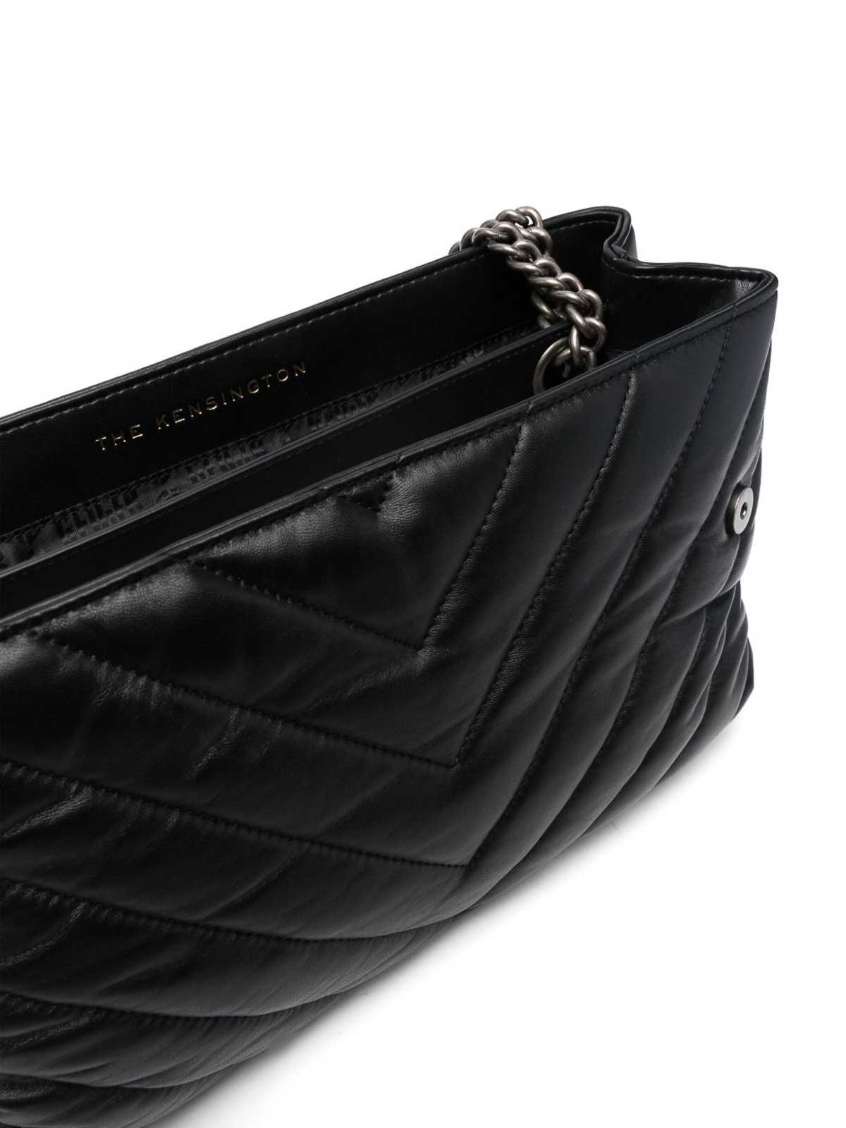 Kurt Geiger Chevron Quilted Leather Shoulder Bag With Silver-tone Accents In Black