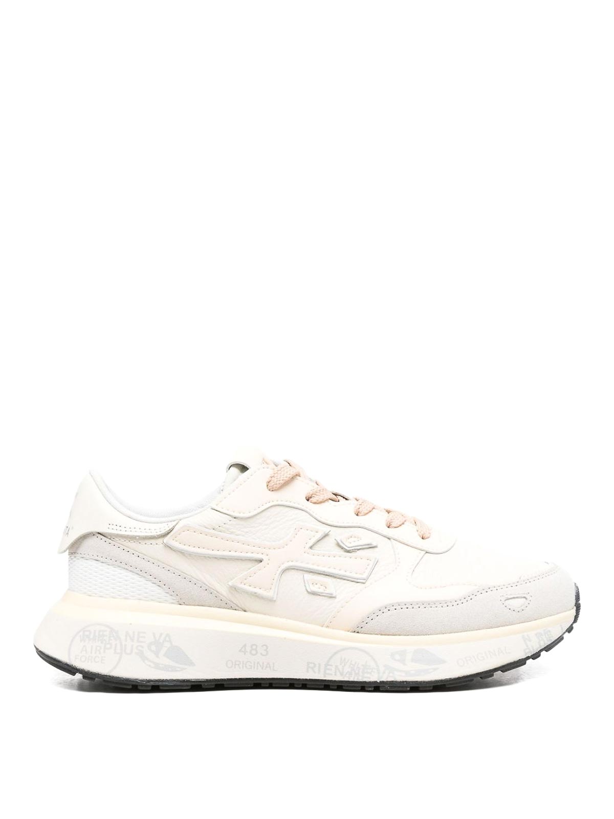 Premiata Beige Low-top Sneakers With Textured Leather Panels In Multi