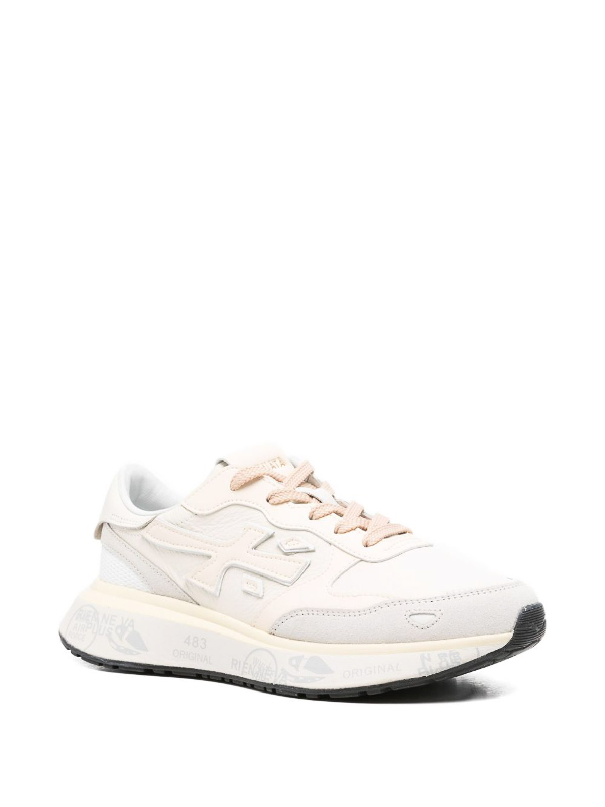 Premiata Beige Low-top Sneakers With Textured Leather Panels In Multi