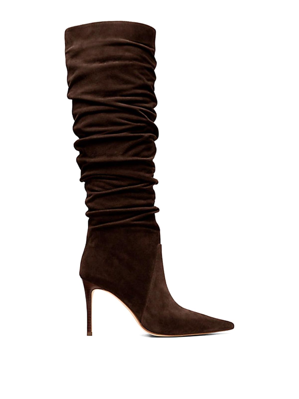 Michael Kors Ruched Shaft Brown Calfskin Ankle Boots In Brown