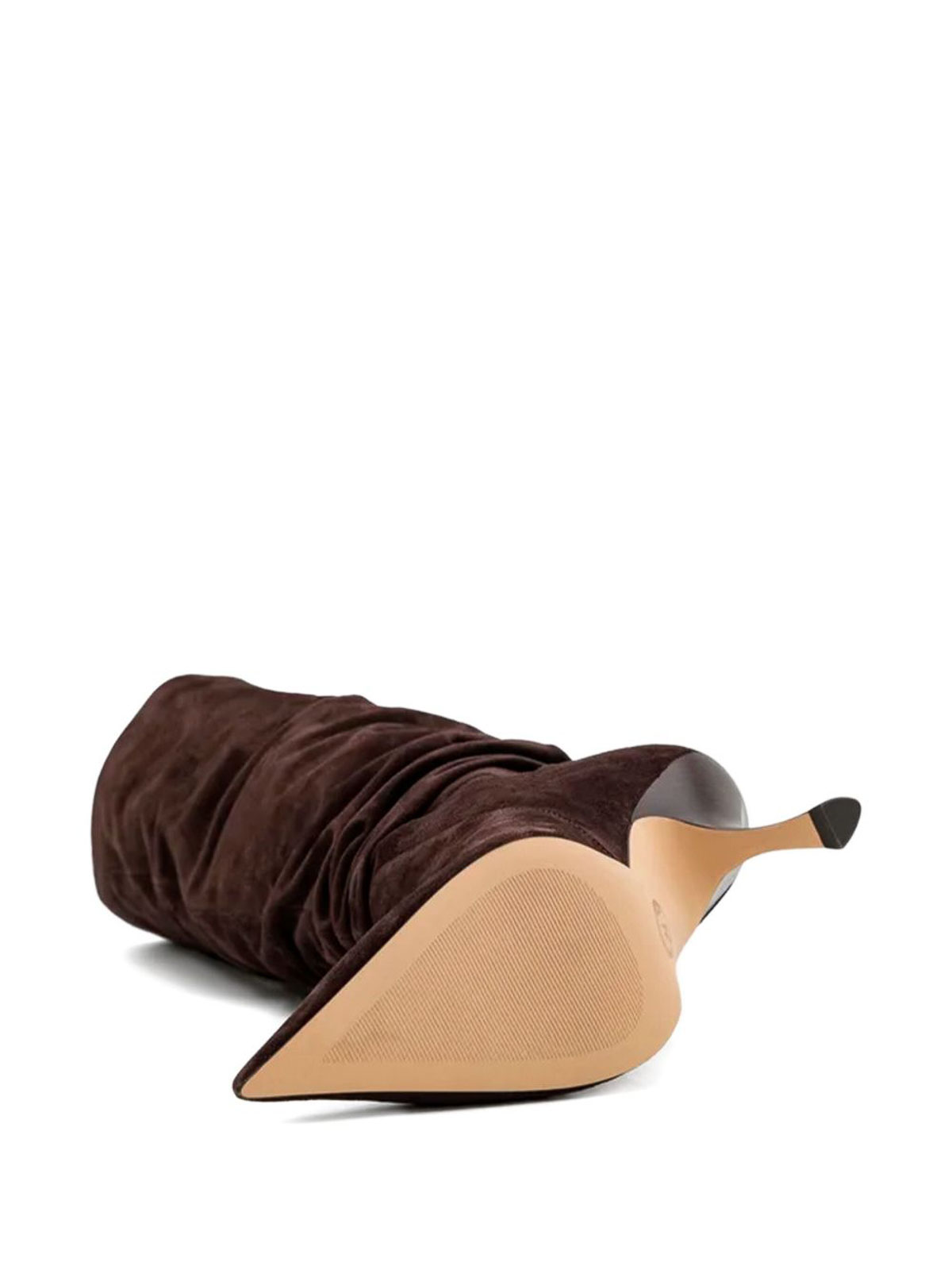 Michael Kors Ruched Shaft Brown Calfskin Ankle Boots In Brown