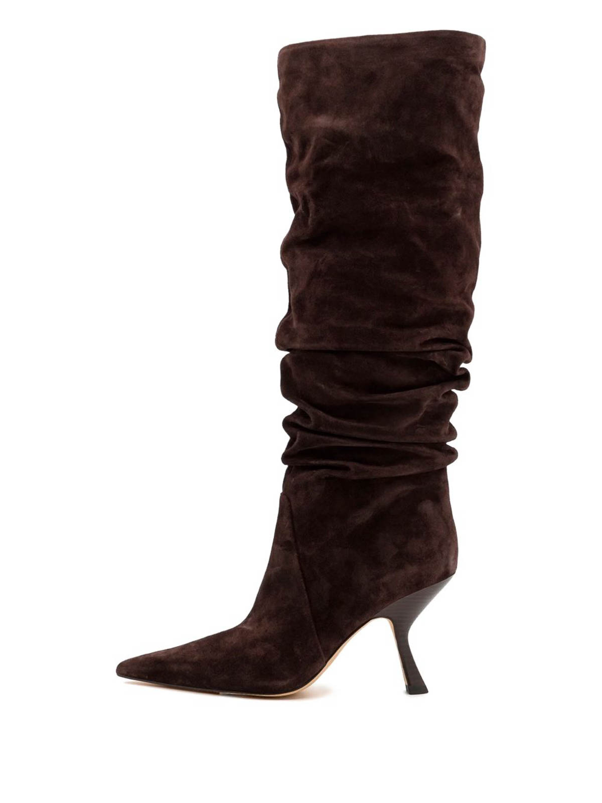 Michael Kors Ruched Shaft Brown Calfskin Ankle Boots In Brown
