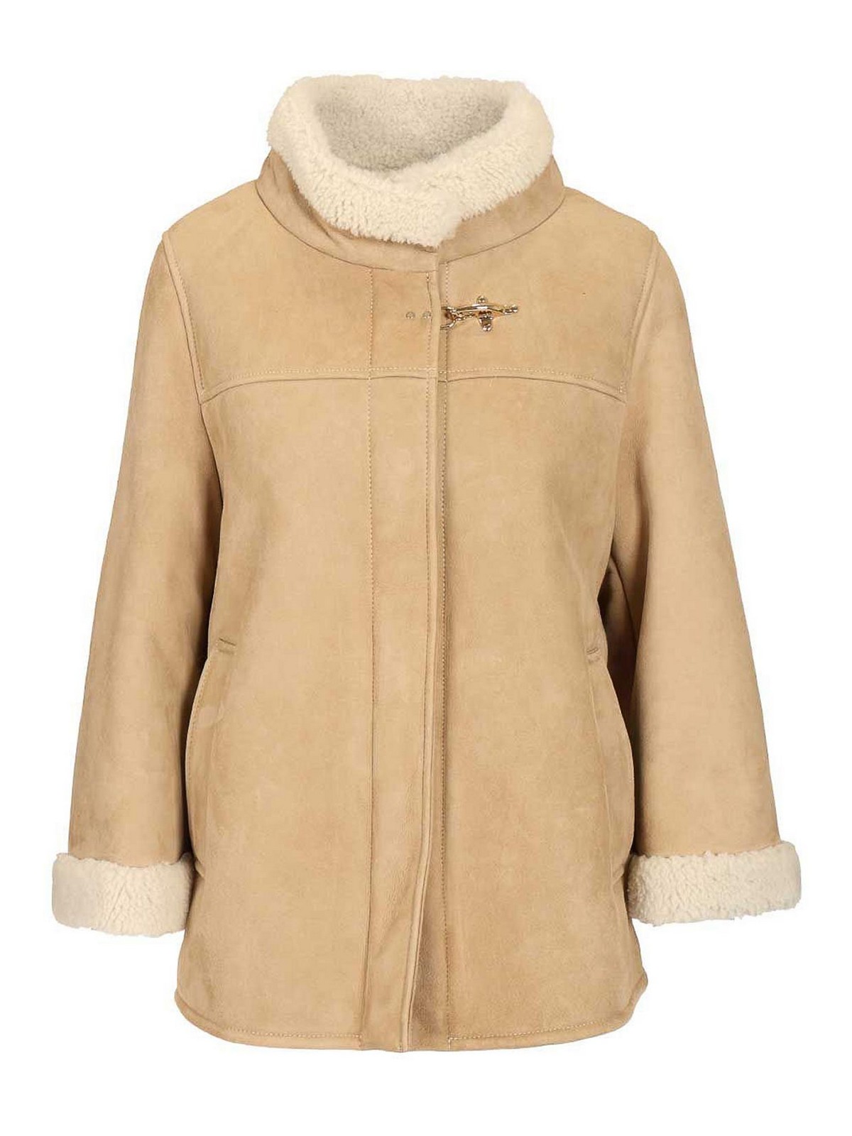Fay Stand Collar Leather Jacket In Neutral