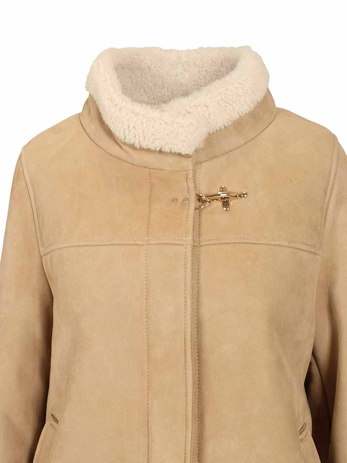Fay Stand Collar Leather Jacket In Neutral