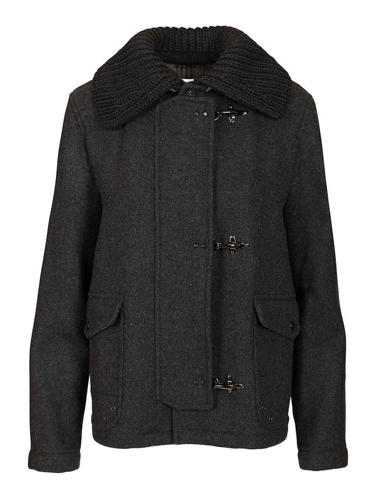 Fay Three-hook Wool Jacket With Removable Ribbed Collar And Iconic Closure In Gray