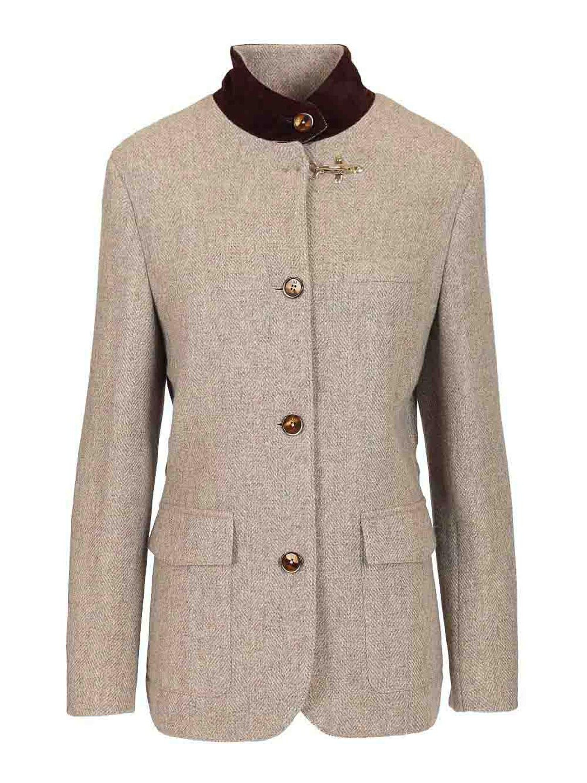Fay Giacca Monopetto Collo In Piedi Jackets Beige In Neutral