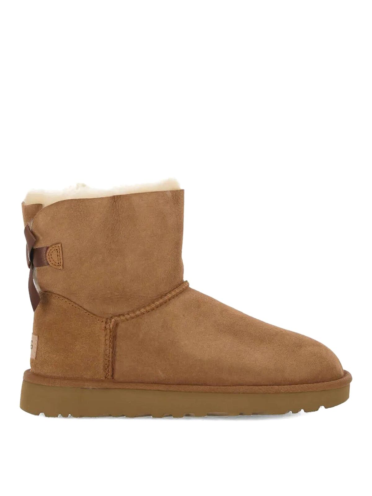 Ugg Camel Suede Mini Bailey Bow Ankle Boots In Brown