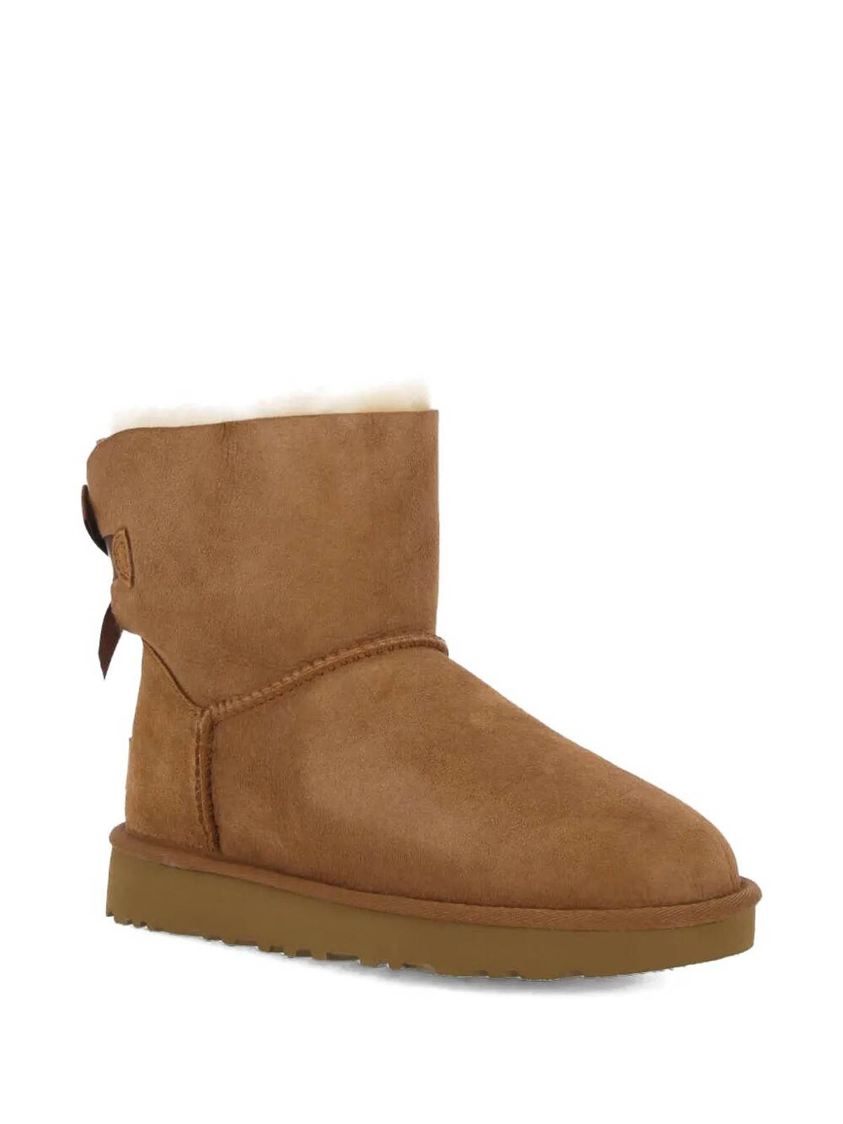 Ugg Camel Suede Mini Bailey Bow Ankle Boots In Brown