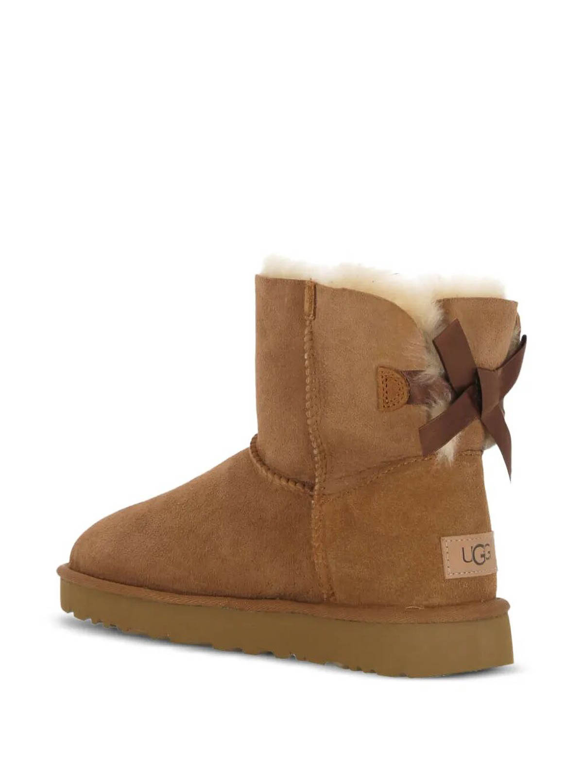 Ugg Camel Suede Mini Bailey Bow Ankle Boots In Brown