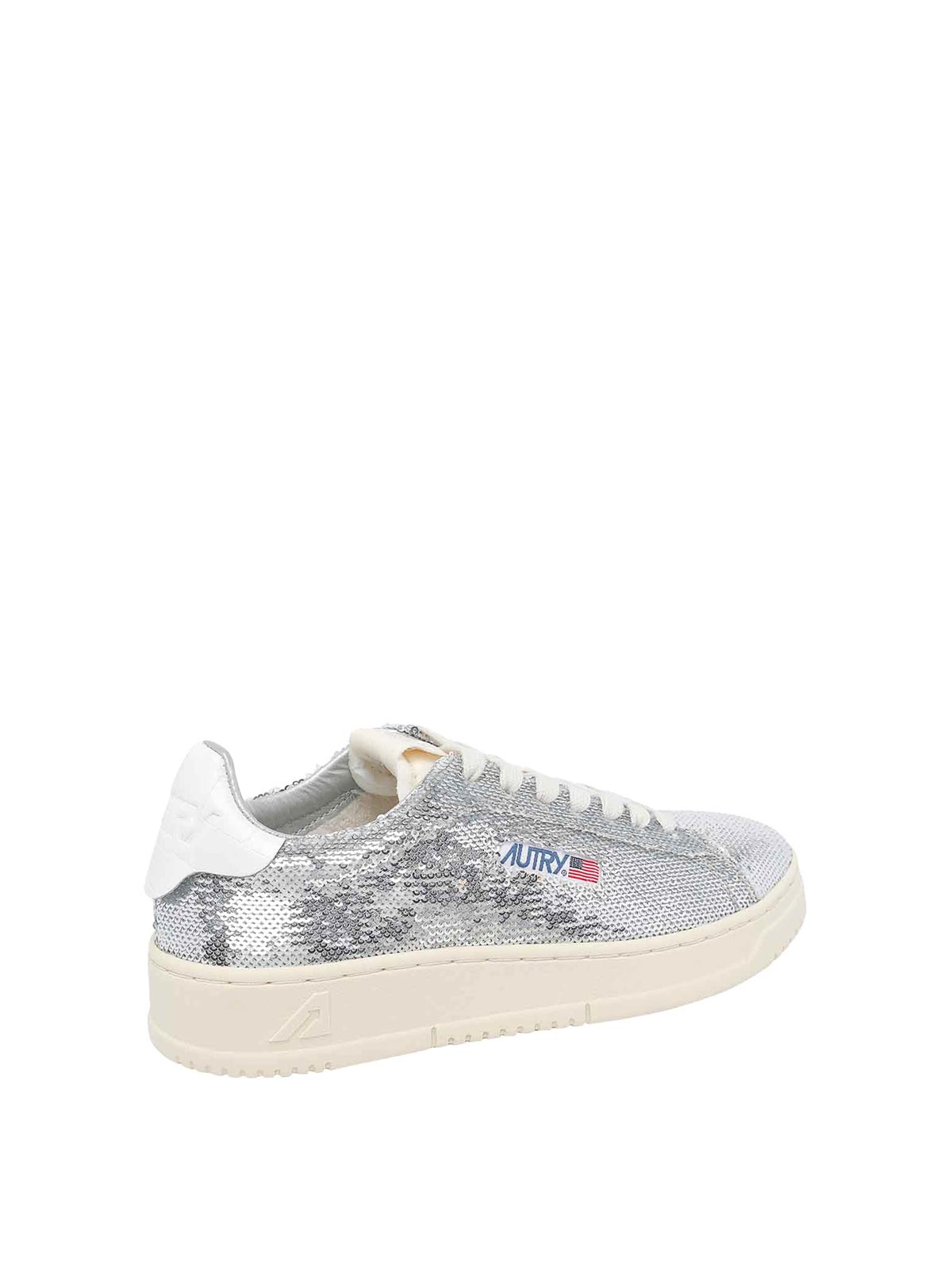 Autry Sequined Low Top Sneakers With Fabric Upper In Silver