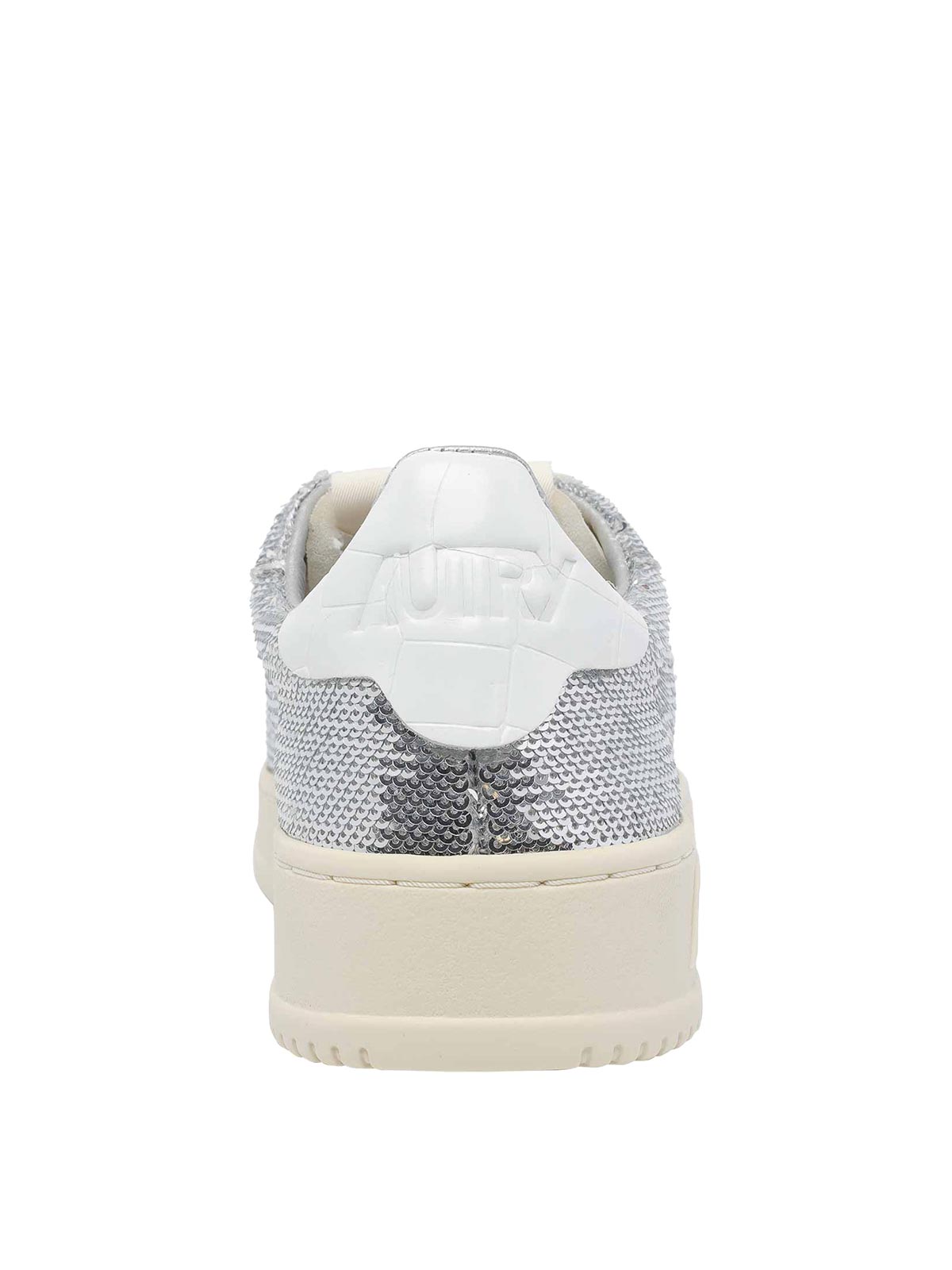 Autry Sequined Low Top Sneakers With Fabric Upper In Silver