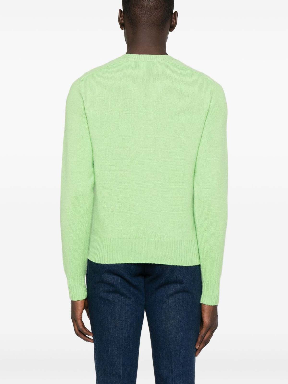 Tom Ford Felted Pure Cashmere Long Sleeves Crew Neck Sweater In Green