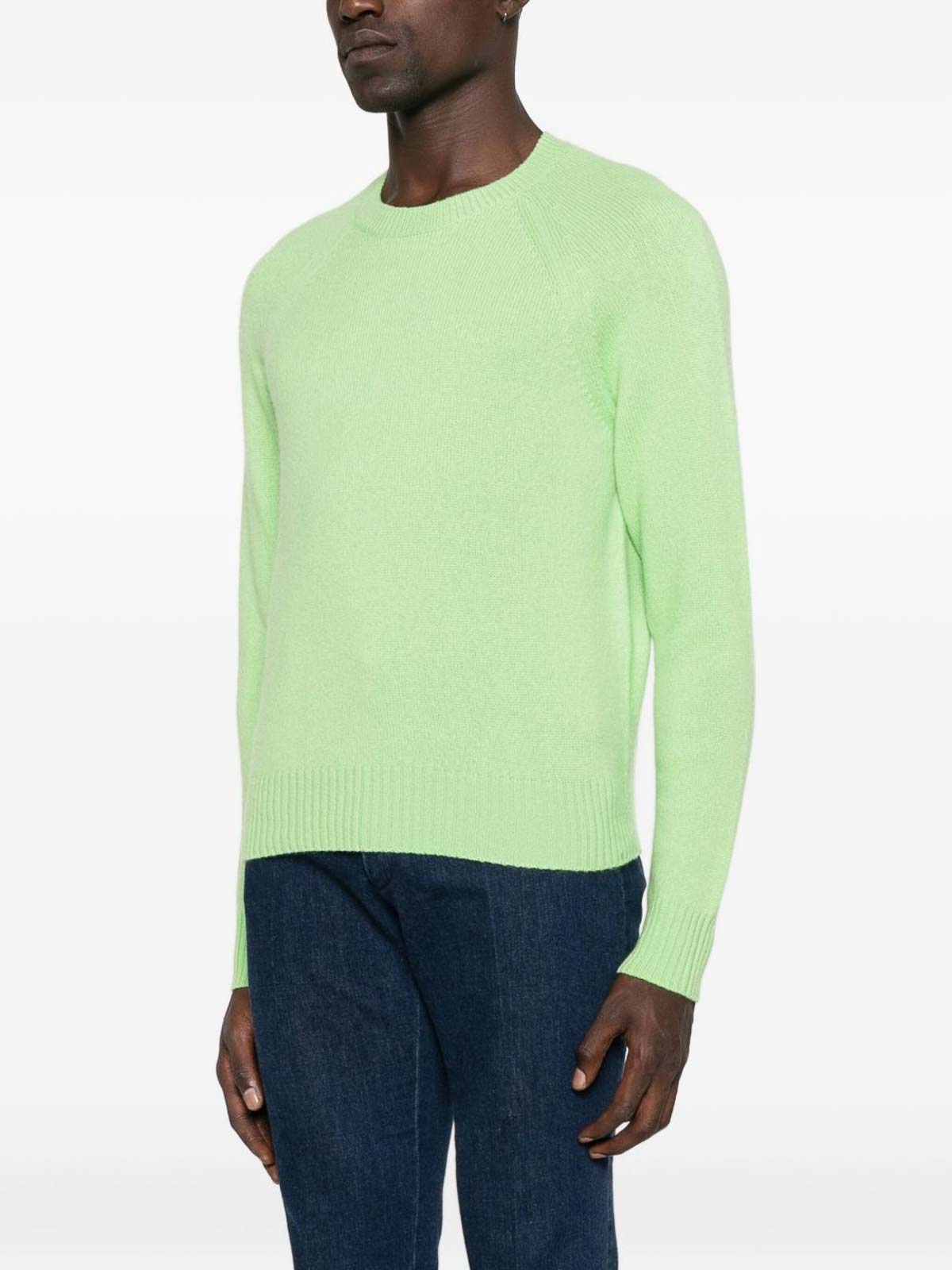 Tom Ford Felted Pure Cashmere Long Sleeves Crew Neck Sweater In Green