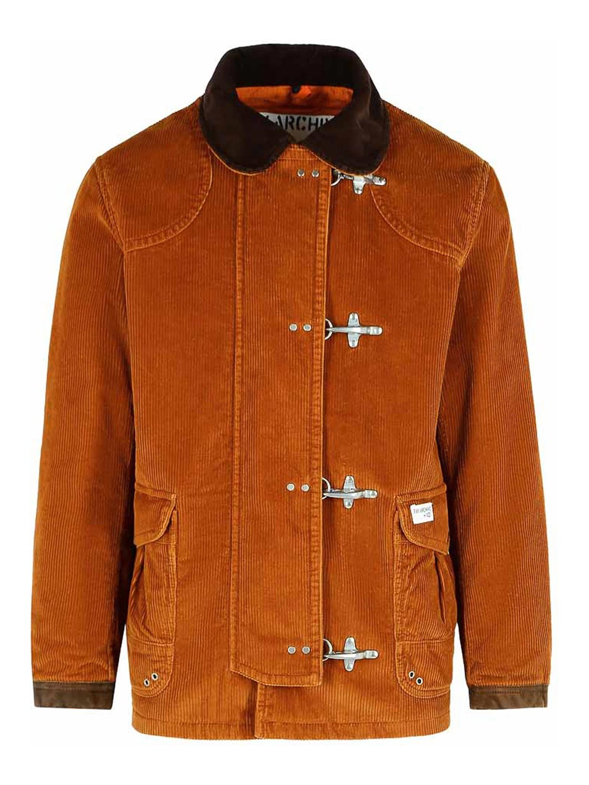 Fay Corduroy Jacket With Hook Closure And Flap Pockets In Brown