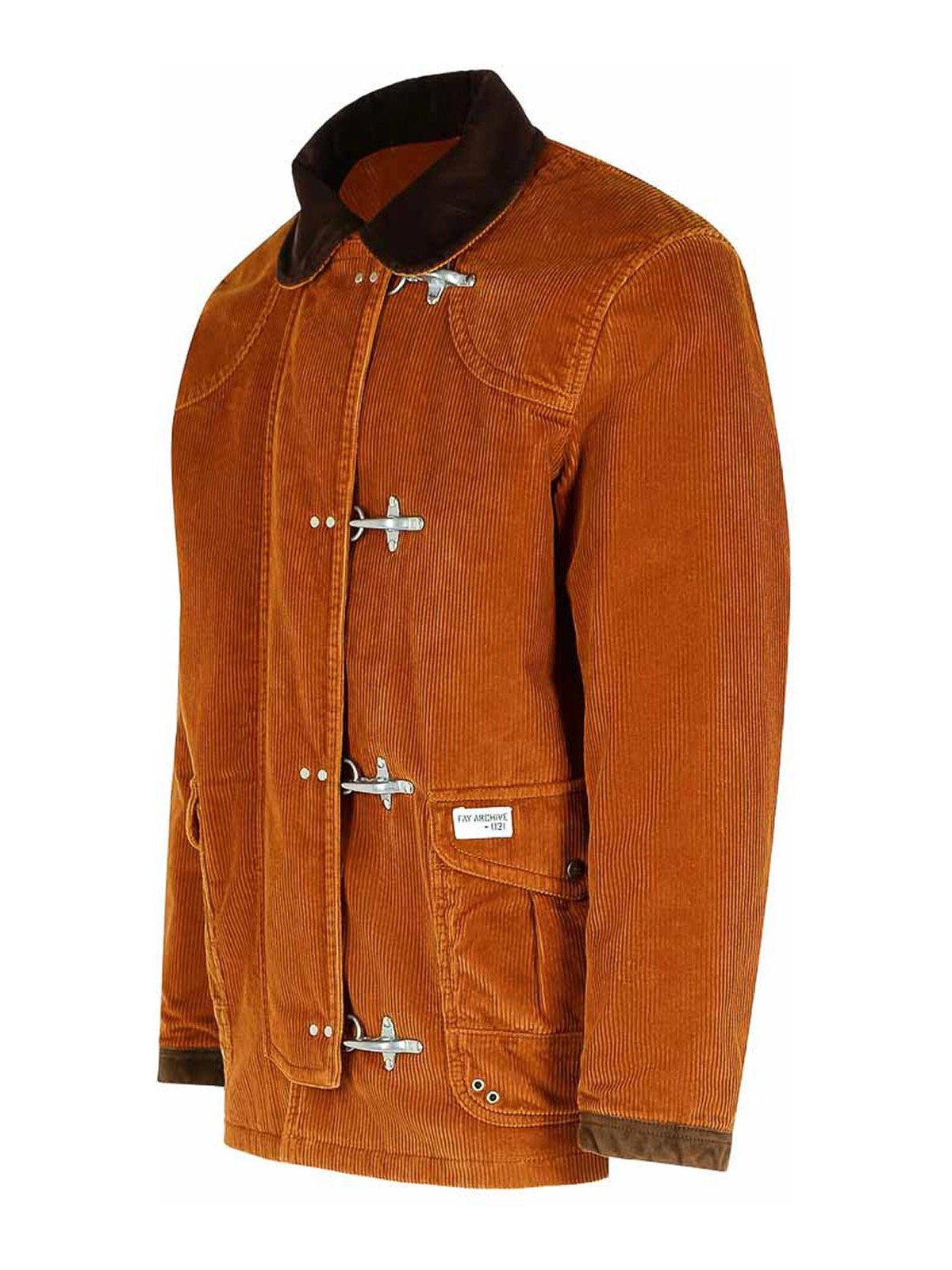 Fay Corduroy Jacket With Hook Closure And Flap Pockets In Brown