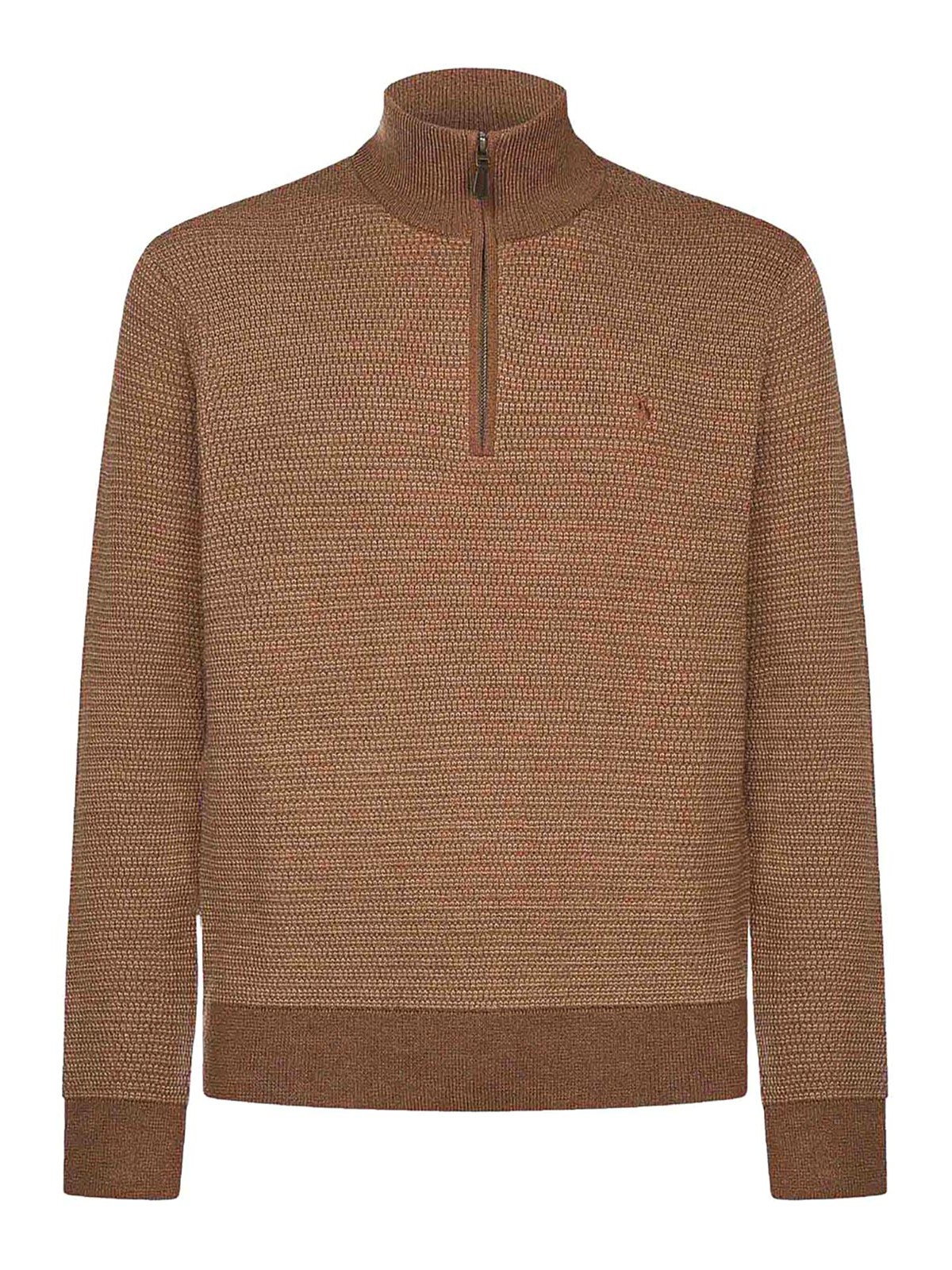 Polo Ralph Lauren Maglia Mezza Zip Uomo Lana Armaturata Sweater In Brown