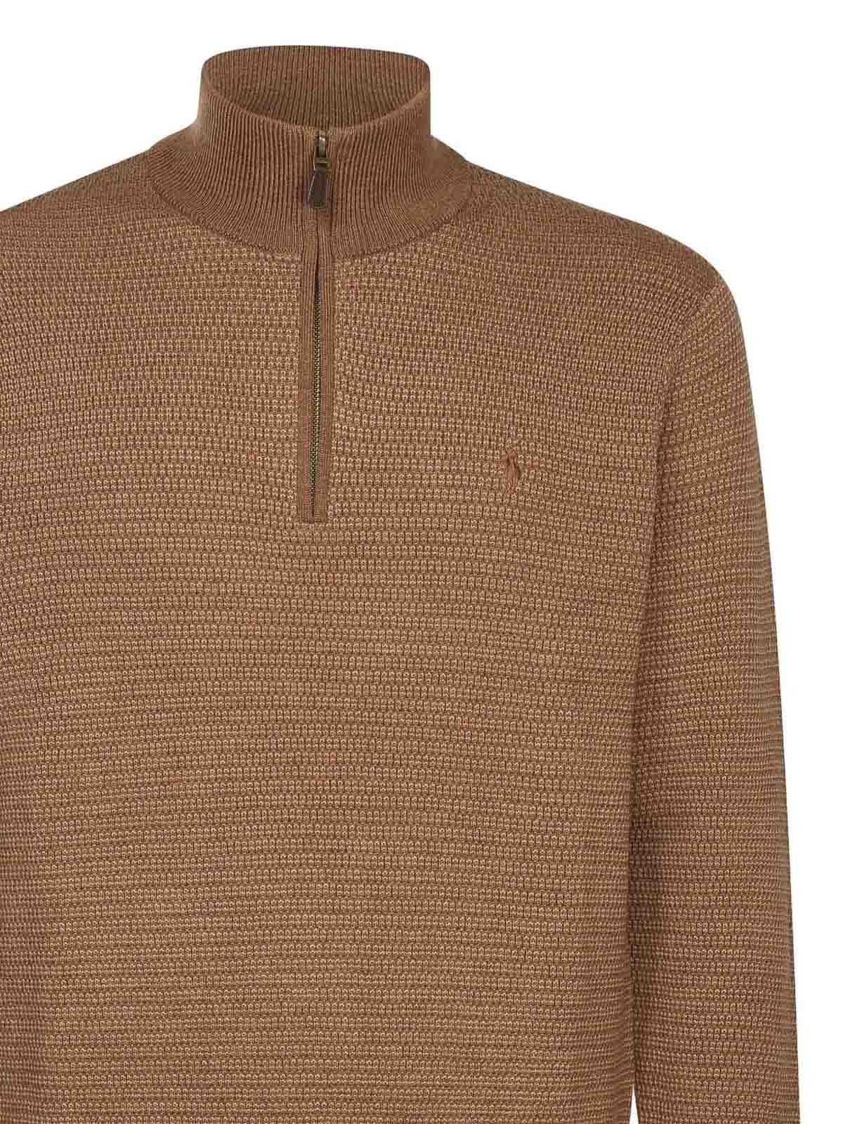 Polo Ralph Lauren Maglia Mezza Zip Uomo Lana Armaturata Sweater In Brown