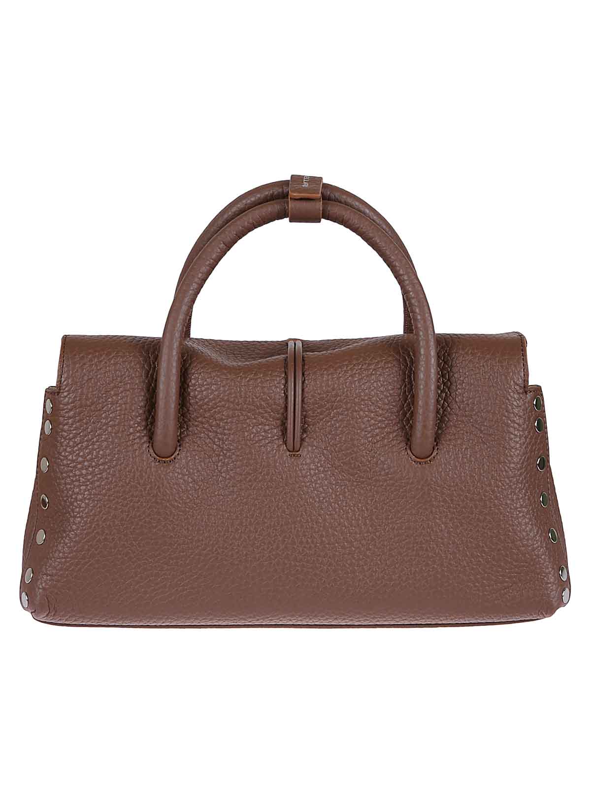 Zanellato Hammered Leather Shoulder Bag With Twist Lock And Studded Accents In Brown