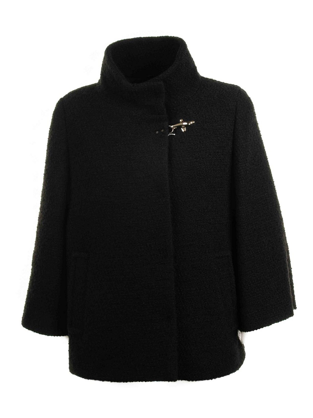Fay Tailored Wool Blend Giacconi With Asymmetrical Closure In Black