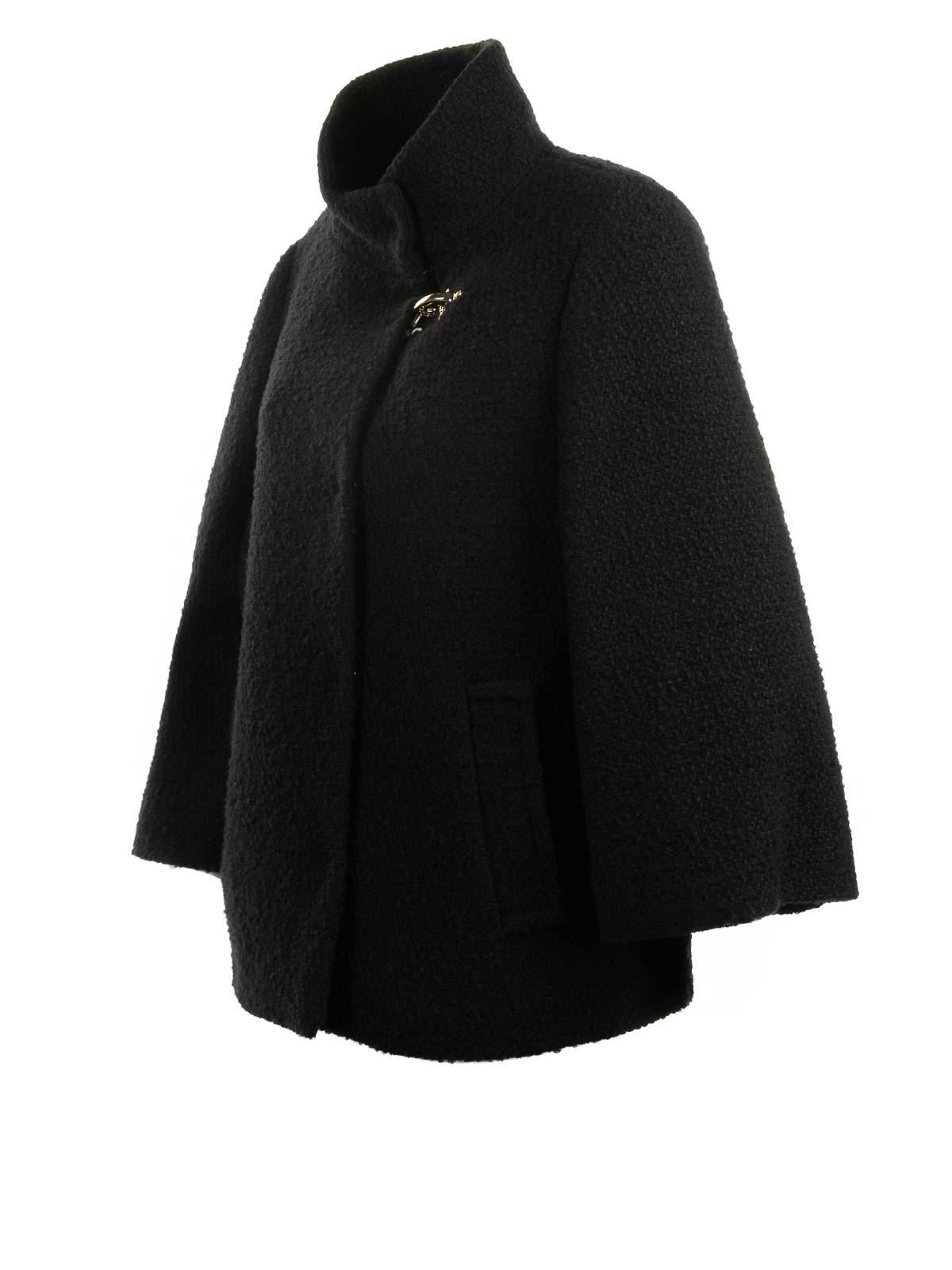 Fay Tailored Wool Blend Giacconi With Asymmetrical Closure In Black