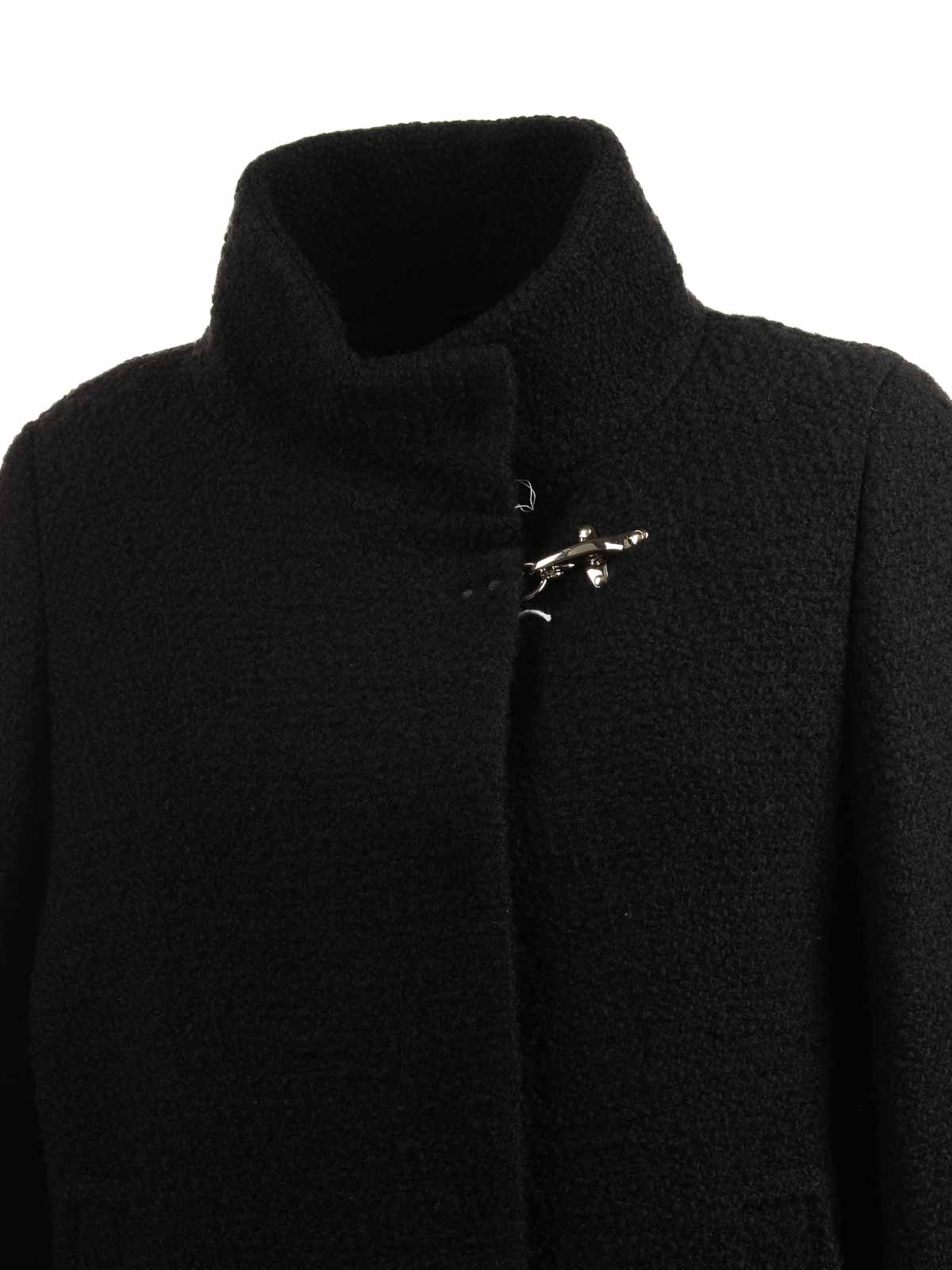 Fay Tailored Wool Blend Giacconi With Asymmetrical Closure In Black