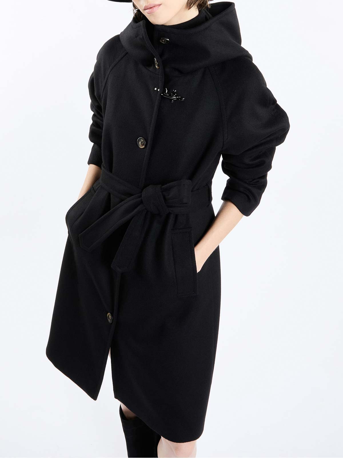 Fay Blue Woman Coat With Buttons And Belt In Black