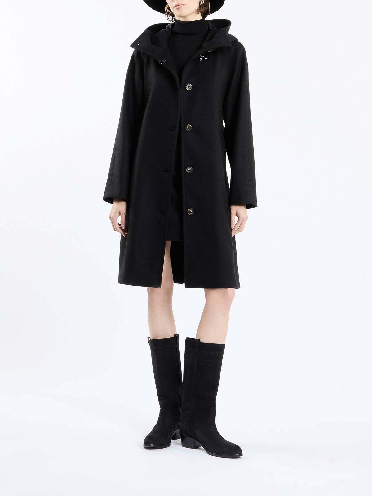 Fay Blue Woman Coat With Buttons And Belt In Black