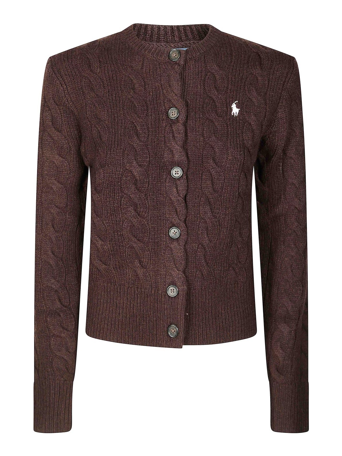 Polo Ralph Lauren Cardigan Braids With Buttons And Logo In Brown