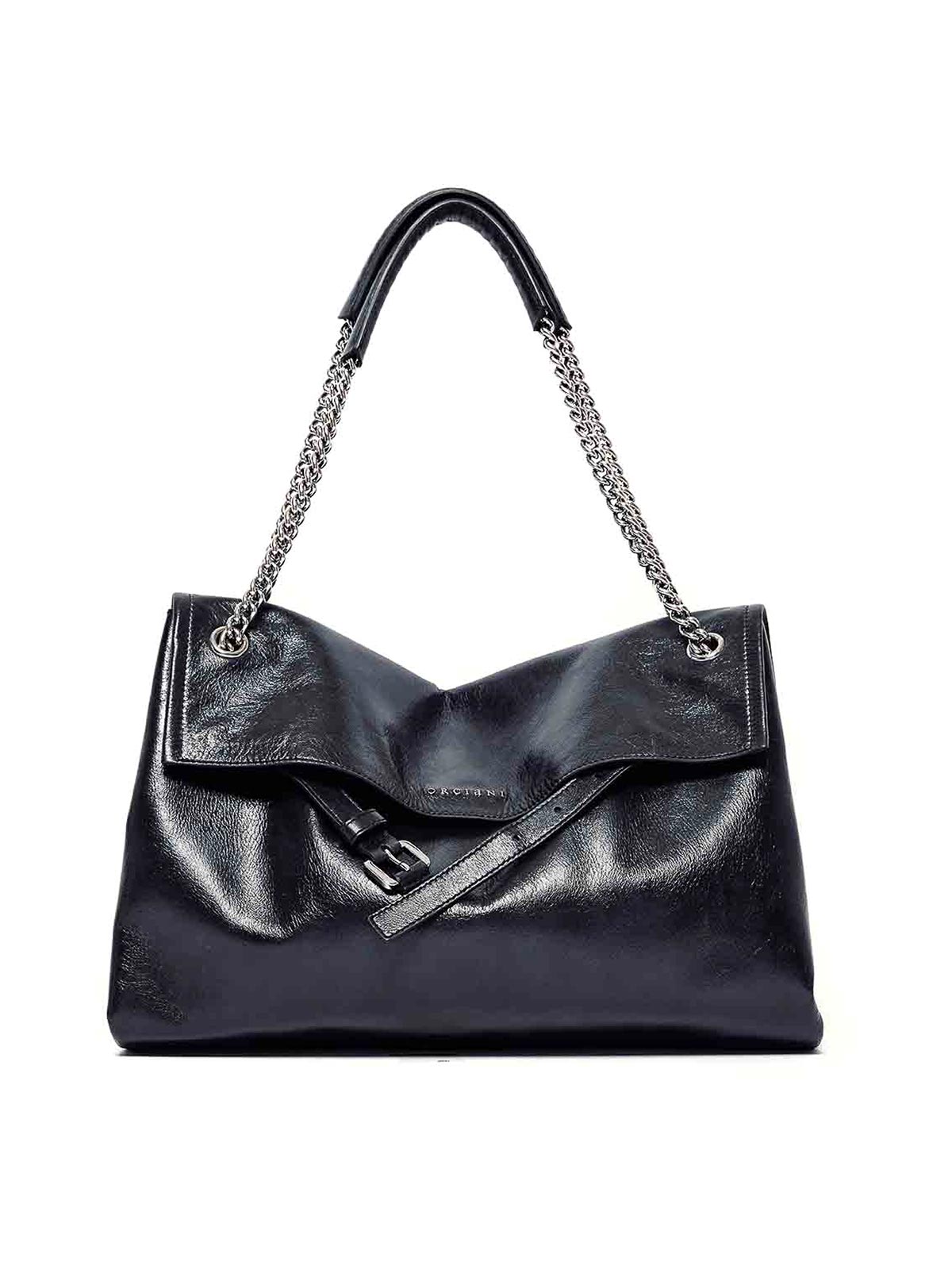 Orciani Midi Venus Gotham Buckle Shoulder Bag In Black
