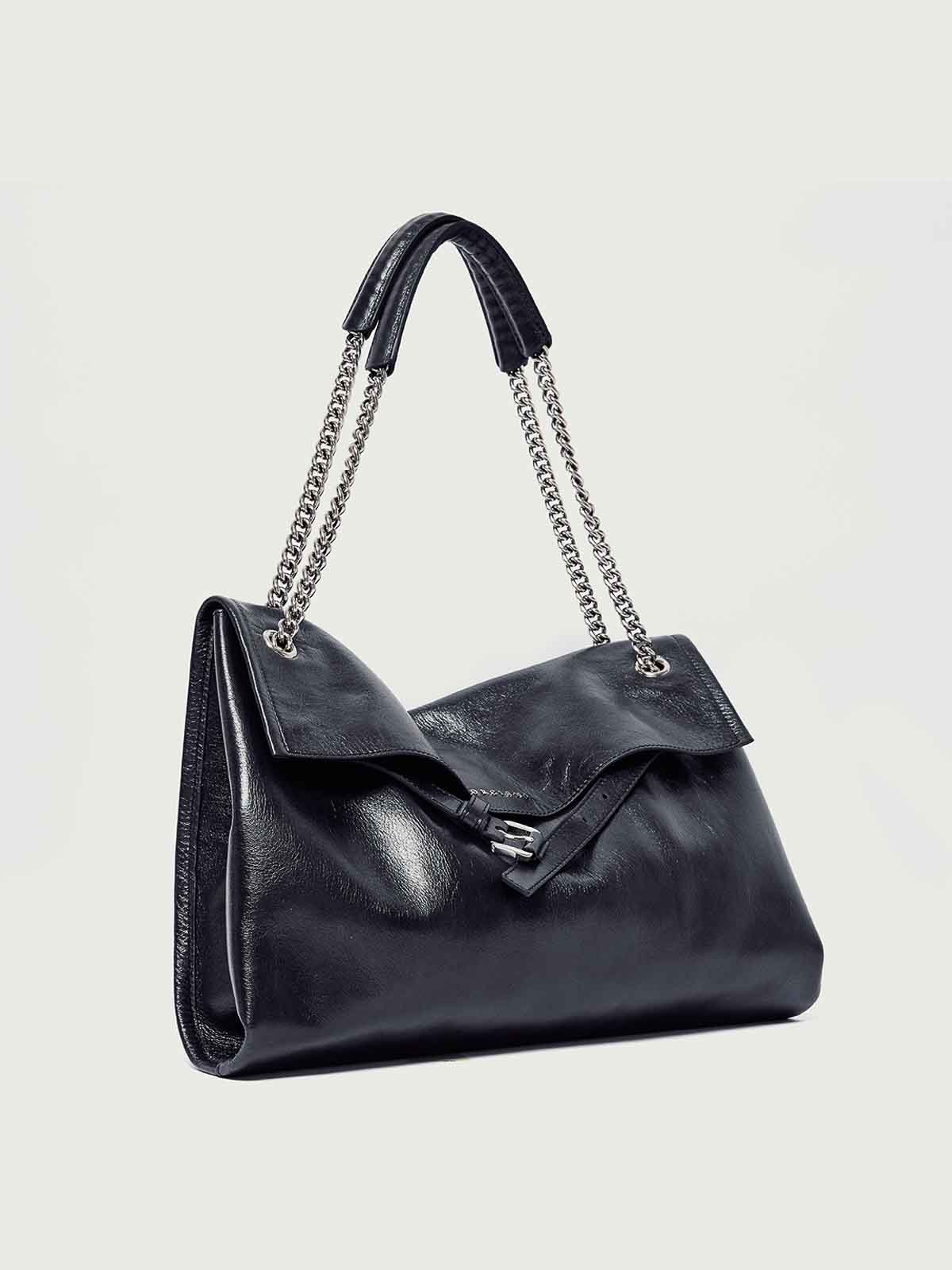 Orciani Midi Venus Gotham Buckle Shoulder Bag In Black