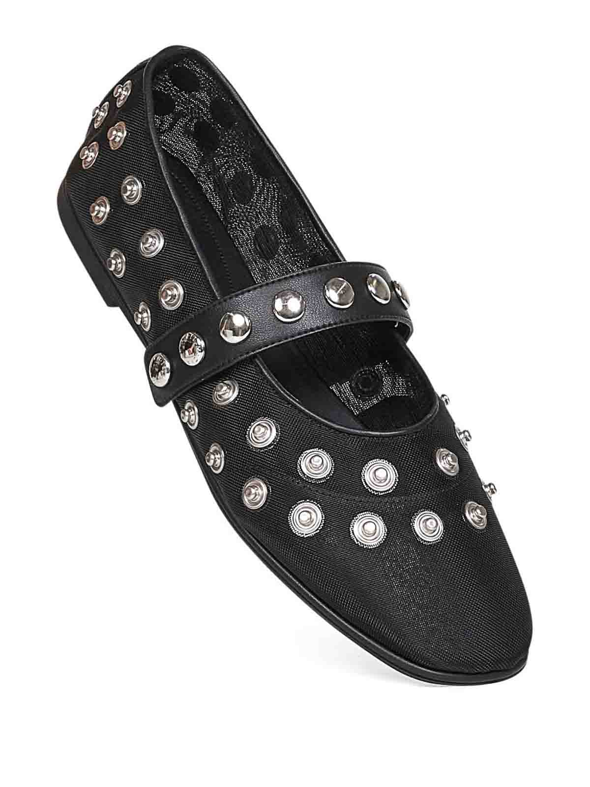 Stella Mccartney Popper-embellished Round-toe Flats In Black
