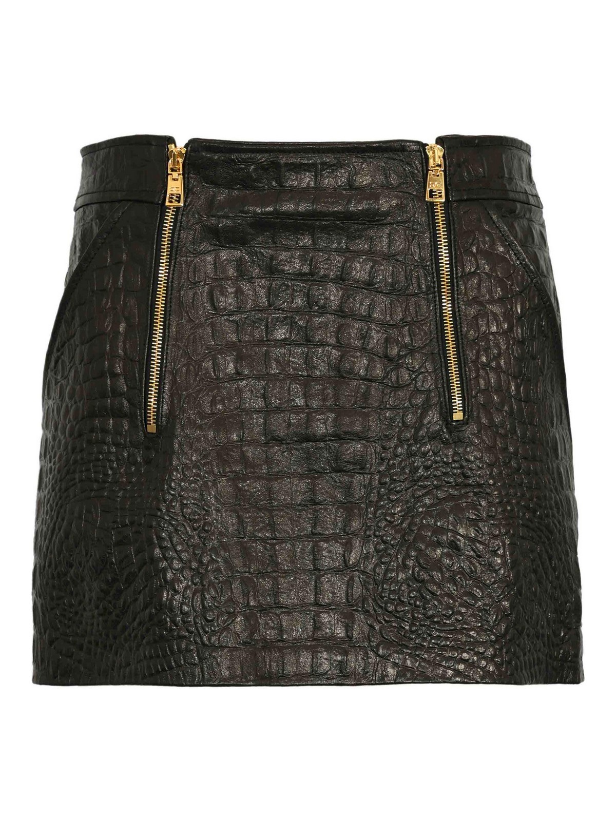 Elisabetta Franchi Mini Leather Skirt With Coconut Printing In Black