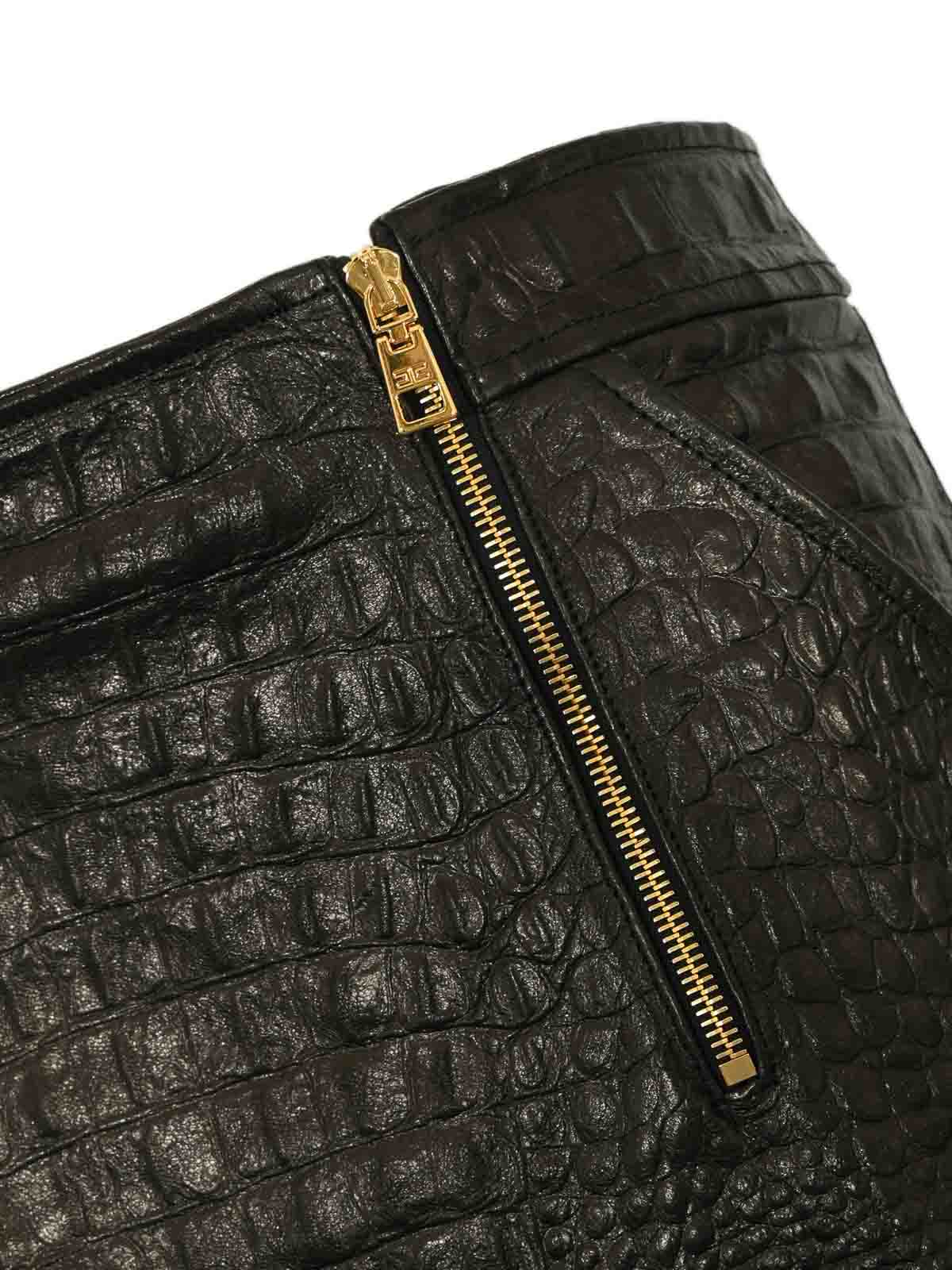 Elisabetta Franchi Mini Leather Skirt With Coconut Printing In Black