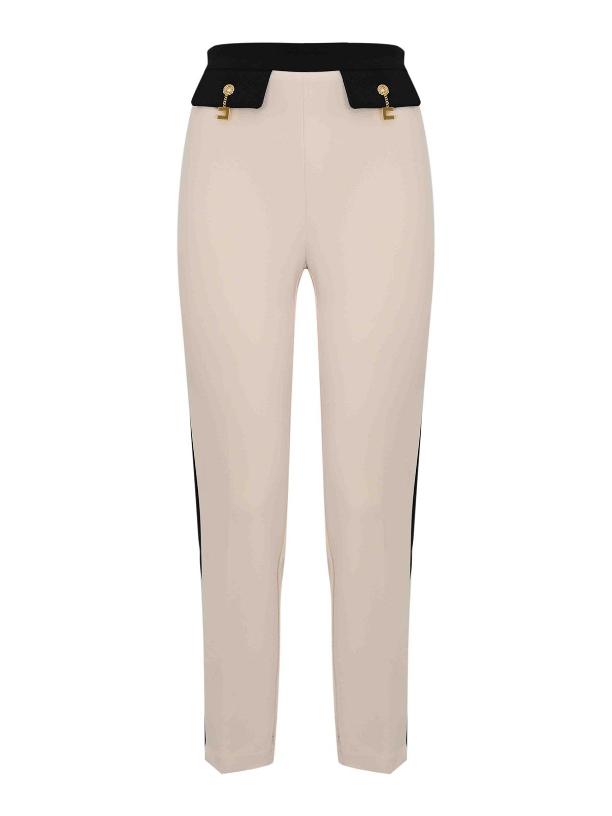 Elisabetta Franchi Two-tone Double Crepe Trousers In Neutral